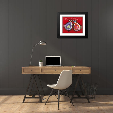 Poules z amoureuses Black Modern Wood Framed Art Print with Double Matting by Mougin, Carine