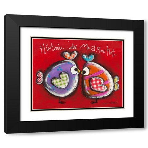 Poules z amoureuses Black Modern Wood Framed Art Print with Double Matting by Mougin, Carine