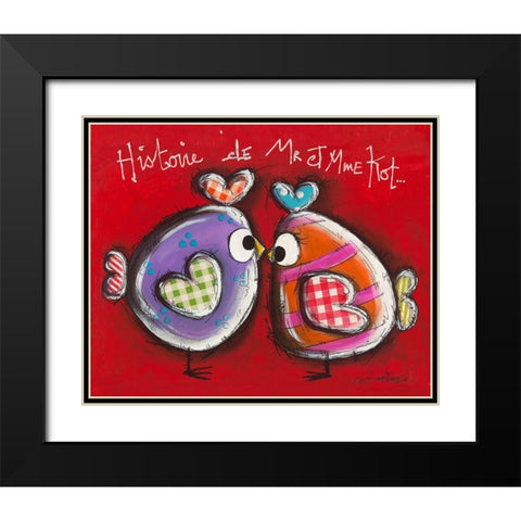 Poules z amoureuses Black Modern Wood Framed Art Print with Double Matting by Mougin, Carine
