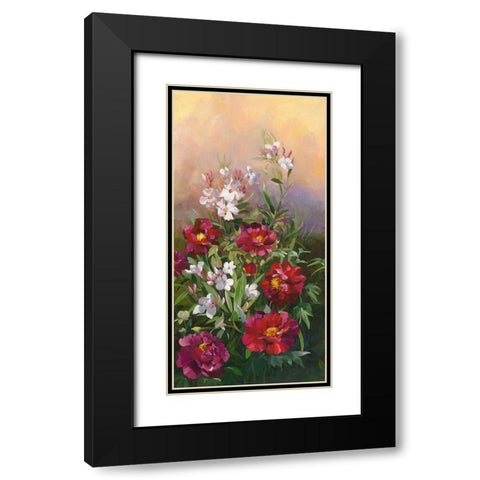 Pivoines rouges et laurier Black Modern Wood Framed Art Print with Double Matting by Vernageau, Sylvie