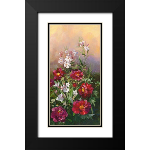 Pivoines rouges et laurier Black Modern Wood Framed Art Print with Double Matting by Vernageau, Sylvie