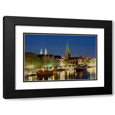 Bremen Hafen bei Nacht Black Modern Wood Framed Art Print with Double Matting by Fischer, Rolf