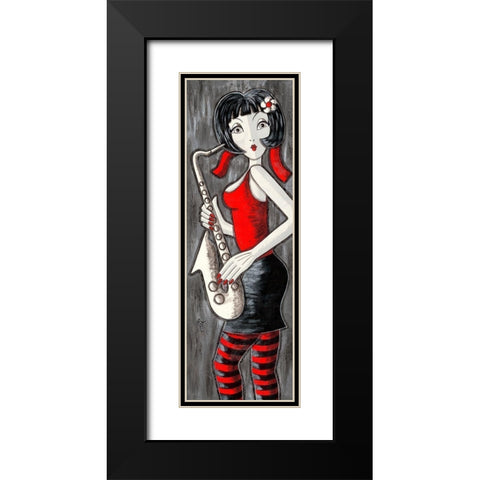 Brune au saxophone Black Modern Wood Framed Art Print with Double Matting by MIROTA