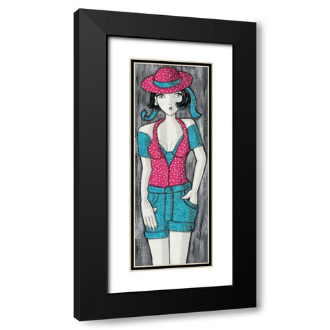 Short bleu chapeau rose Black Modern Wood Framed Art Print with Double Matting by MIROTA