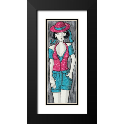 Short bleu chapeau rose Black Modern Wood Framed Art Print with Double Matting by MIROTA