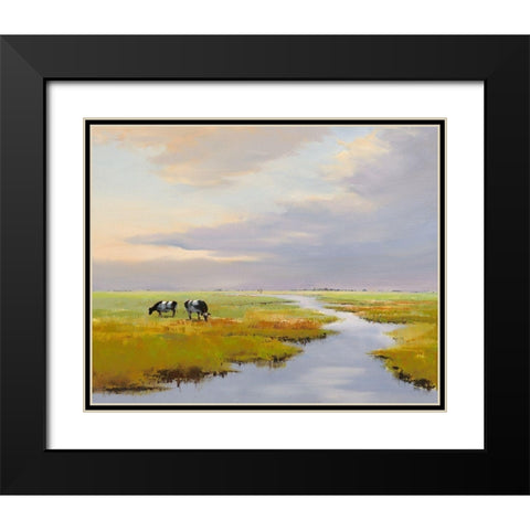 Grazing Cattle Black Modern Wood Framed Art Print with Double Matting by Groenhart, Jan