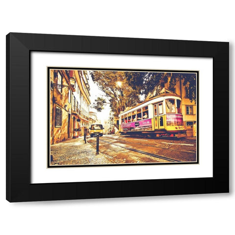 Lisboa Street Black Modern Wood Framed Art Print with Double Matting by Lusitano Photographie