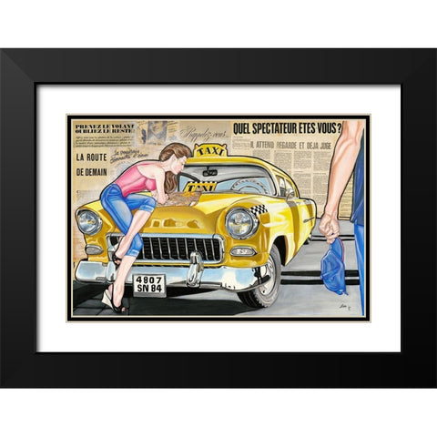Taxi Black Modern Wood Framed Art Print with Double Matting by Lisa.C