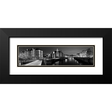 Speicherstadt Panorama Black Modern Wood Framed Art Print with Double Matting by Fischer, Rolf