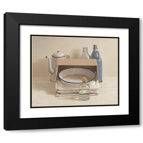 Still life behind box with cloths and pa Black Modern Wood Framed Art Print with Double Matting by de Bont, Willem