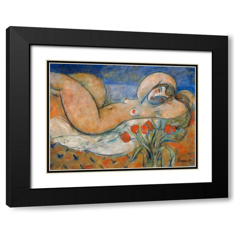 Lempreinte dune seconde Black Modern Wood Framed Art Print with Double Matting by Hanniet, Marc