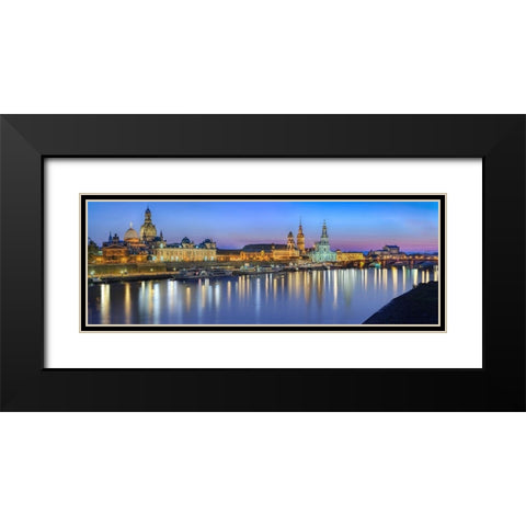 Elbpanorma Dresden I Black Modern Wood Framed Art Print with Double Matting by Fischer, Rolf