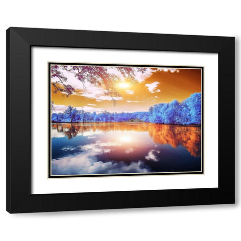 Double Reflections-Majolan s Park-Bordeaux - Infrared Photography  Black Modern Wood Framed Art Print with Double Matting by Gee, Tonee