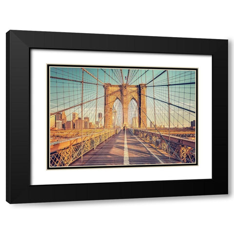 Brooklyn Bridge Black Modern Wood Framed Art Print with Double Matting by Haker, Matthias