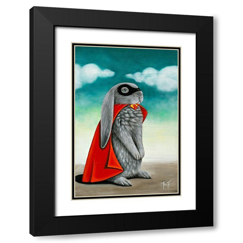 Super Lapin V Black Modern Wood Framed Art Print with Double Matting by Ann R