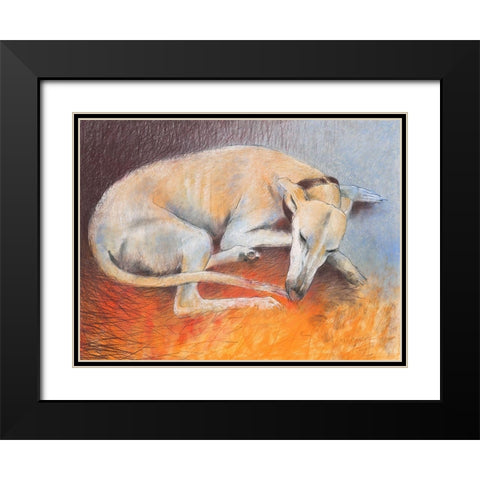 Dog resting Black Modern Wood Framed Art Print with Double Matting by Botman, Loes