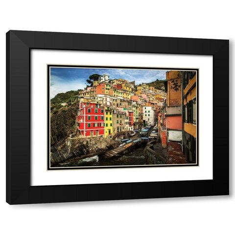 Cinque Terre Black Modern Wood Framed Art Print with Double Matting by Ronin