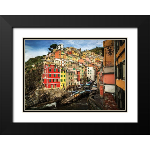Cinque Terre Black Modern Wood Framed Art Print with Double Matting by Ronin