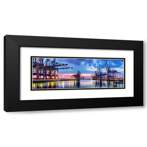 Hamburg Harbour Black Modern Wood Framed Art Print with Double Matting by Ronin