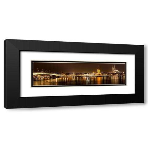 Cologne Skyline Black Modern Wood Framed Art Print with Double Matting by Ronin