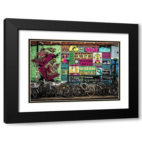New York Street Art Black Modern Wood Framed Art Print with Double Matting by Ronin
