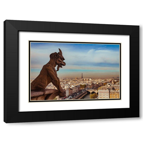 Vue sur Paris depuis Notre Dame Black Modern Wood Framed Art Print with Double Matting by Bertrande, Arnaud