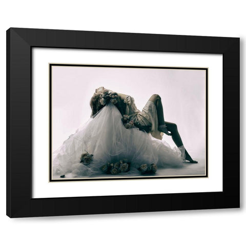 Inked Rose Black Modern Wood Framed Art Print with Double Matting by Milillo, Marco