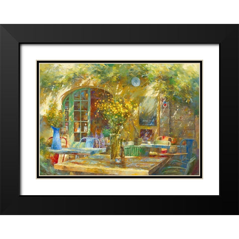 Terrasse - Le petit cafe Black Modern Wood Framed Art Print with Double Matting by Messely, Johan