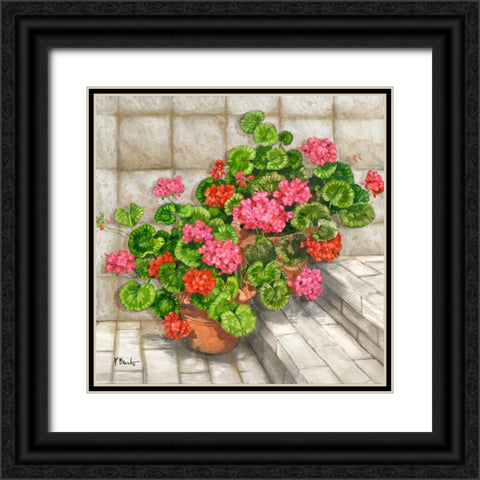 Summer Geraniums Square - Beige Black Ornate Wood Framed Art Print with Double Matting by Brent, Paul
