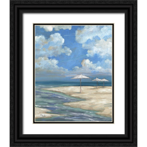 Umbrella Beachscape - White Black Ornate Wood Framed Art Print with Double Matting by Brent, Paul