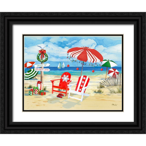 Holiday Beach Signs - Snowflakes Black Ornate Wood Framed Art Print with Double Matting by Brent, Paul