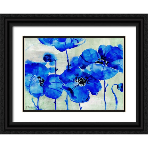 Amalfi Poppies - Blue Black Ornate Wood Framed Art Print with Double Matting by Brent, Paul
