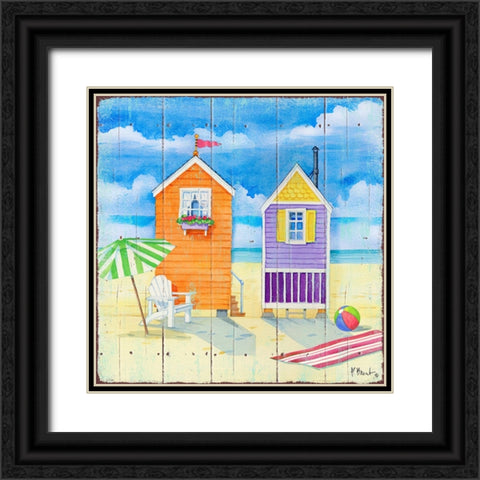 Beach Huts Square I Black Ornate Wood Framed Art Print with Double Matting by Brent, Paul