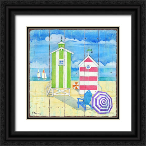 Beach Huts Square II Black Ornate Wood Framed Art Print with Double Matting by Brent, Paul