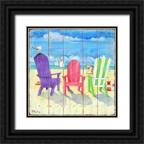 Beach Chairs Square I Black Ornate Wood Framed Art Print with Double Matting by Brent, Paul
