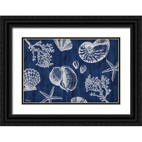Saint Tropez Shells Horizontal - Indigo Black Ornate Wood Framed Art Print with Double Matting by Brent, Paul