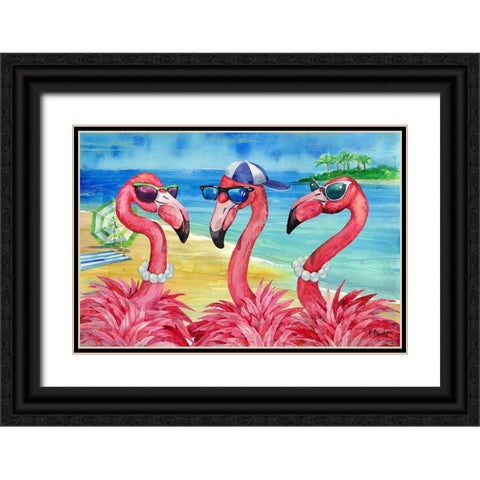 Flamingo Friends And Guy Black Ornate Wood Framed Art Print with Double Matting by Brent, Paul