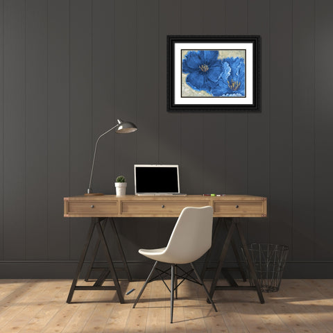 Floral Explosion - Blue Black Ornate Wood Framed Art Print with Double Matting by Brent, Paul