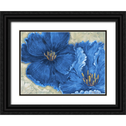 Floral Explosion - Blue Black Ornate Wood Framed Art Print with Double Matting by Brent, Paul