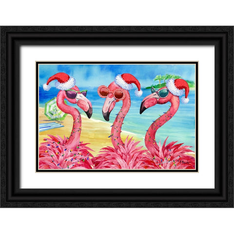 Holiday Flamingo Girlfriends Horizontal Black Ornate Wood Framed Art Print with Double Matting by Brent, Paul