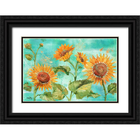 Arianna Sunflowers Horizontal Black Ornate Wood Framed Art Print with Double Matting by Brent, Paul