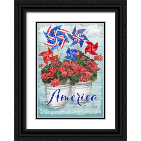 Patriotic Pinwheel - Geraniums Black Ornate Wood Framed Art Print with Double Matting by Brent, Paul