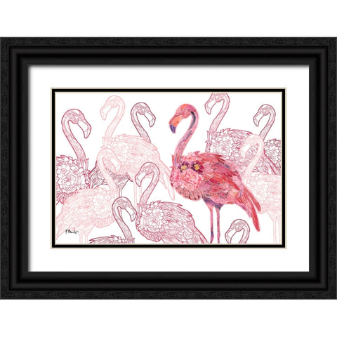 Flamingo Flock - White Black Ornate Wood Framed Art Print with Double Matting by Brent, Paul