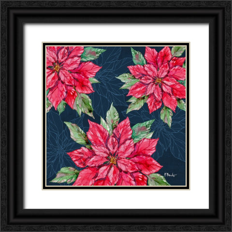 Fiona Poinsettias II - Navy Black Ornate Wood Framed Art Print with Double Matting by Brent, Paul