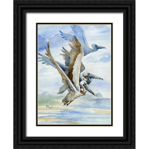 Pelicans Aloft Black Ornate Wood Framed Art Print with Double Matting by Brent, Paul