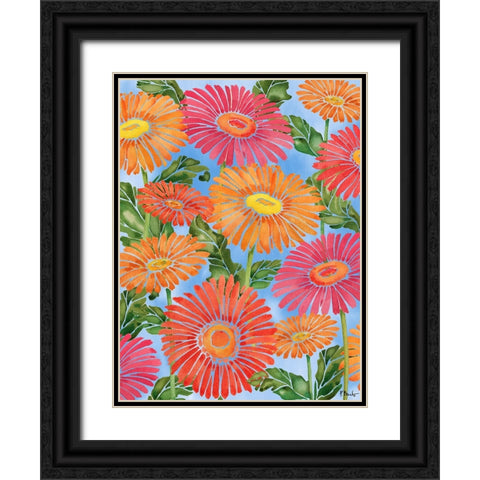 Gerber Daisy Cascade Black Ornate Wood Framed Art Print with Double Matting by Brent, Paul