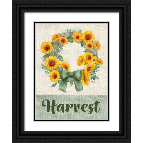 Sage Sunflowers Wreath Vertical Black Ornate Wood Framed Art Print with Double Matting by Brent, Paul