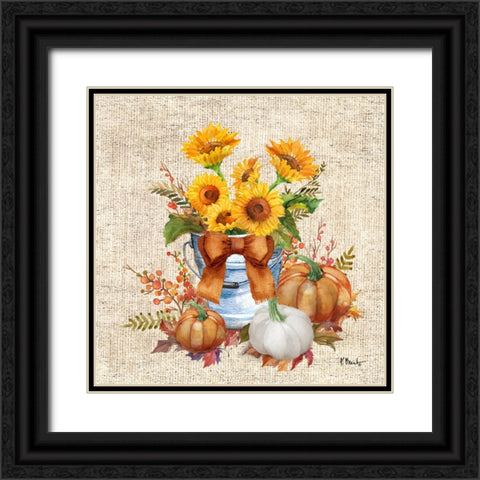 Orange Sunflower Bucket Black Ornate Wood Framed Art Print with Double Matting by Brent, Paul