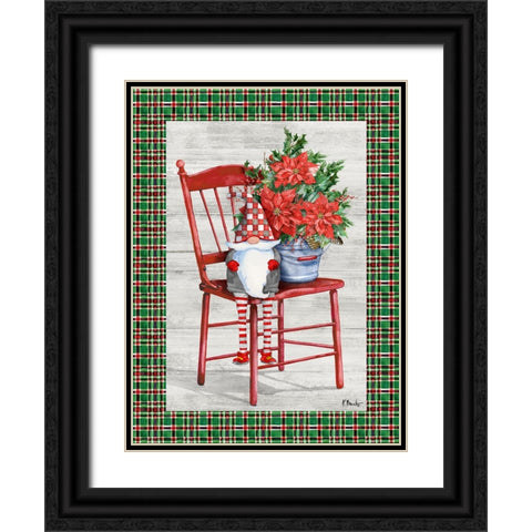 Poinsettia Gnome Vertical I Black Ornate Wood Framed Art Print with Double Matting by Brent, Paul
