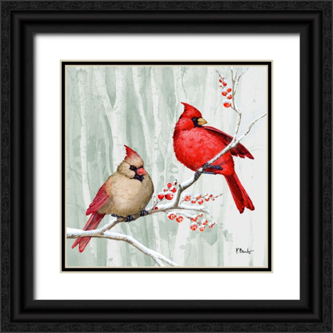 Snowy Cardinals I Black Ornate Wood Framed Art Print with Double Matting by Brent, Paul